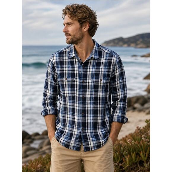 Outerknown Other - OUTERKNOWN Blue & White Plaid Blanket Men's Shirt Size Medium Cotton Casual